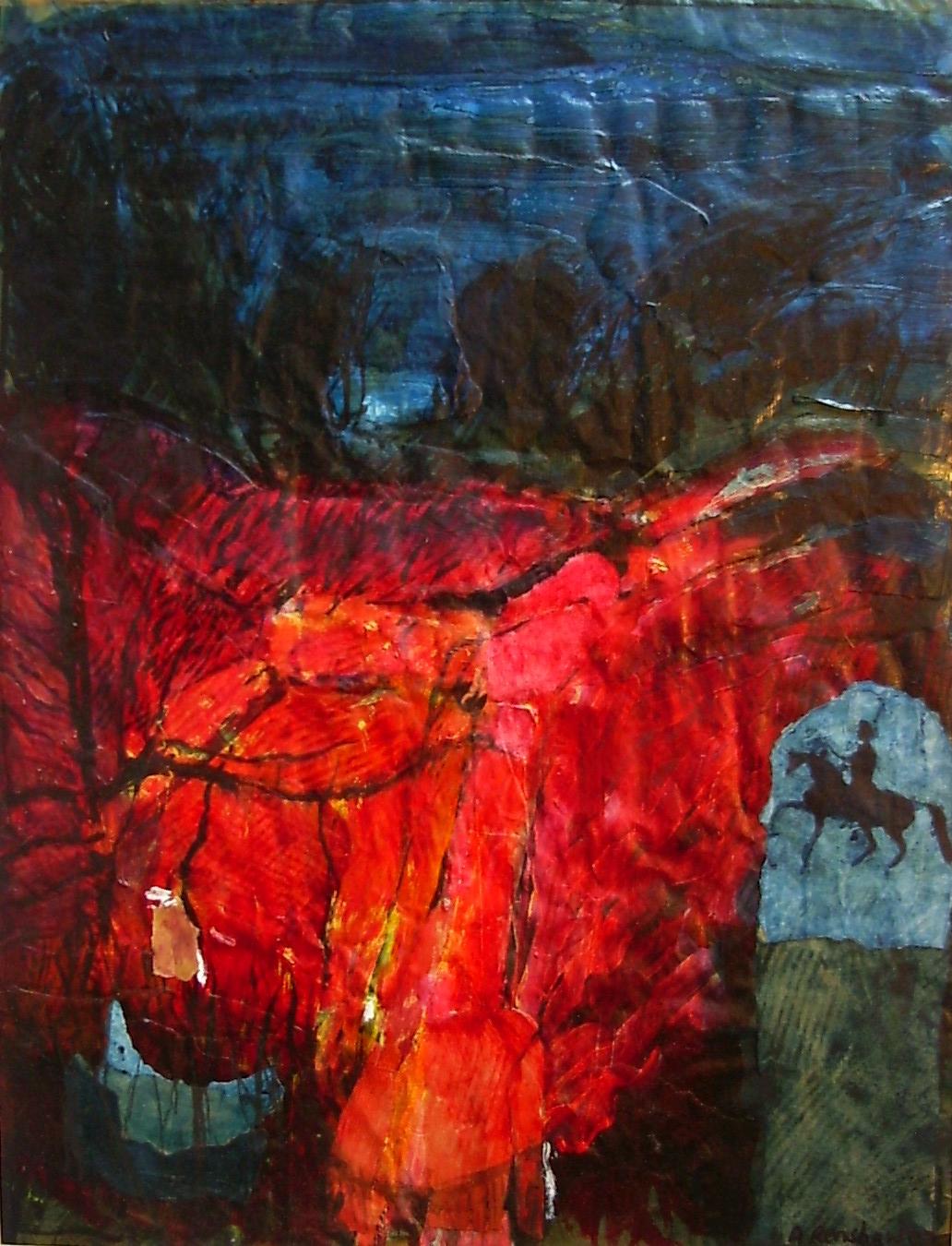 Horseman in an unfamilier landscape.